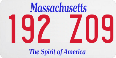 MA license plate 192ZO9