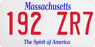 MA license plate 192ZR7