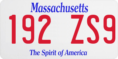 MA license plate 192ZS9