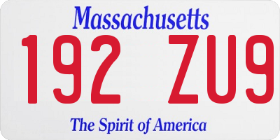 MA license plate 192ZU9