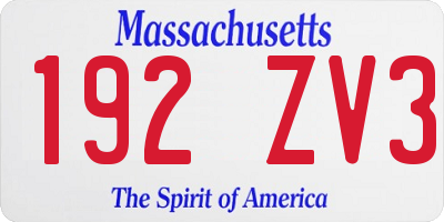 MA license plate 192ZV3