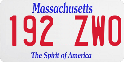 MA license plate 192ZW0