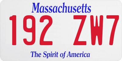 MA license plate 192ZW7