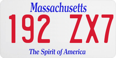 MA license plate 192ZX7