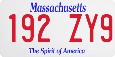 MA license plate 192ZY9