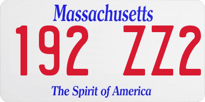 MA license plate 192ZZ2