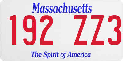 MA license plate 192ZZ3