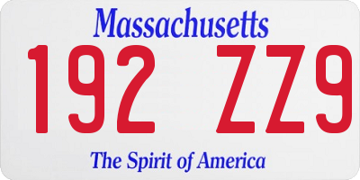 MA license plate 192ZZ9