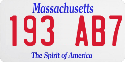 MA license plate 193AB7