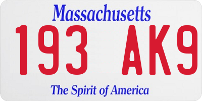 MA license plate 193AK9