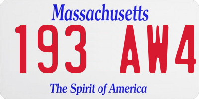 MA license plate 193AW4