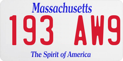 MA license plate 193AW9