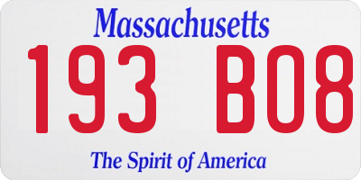 MA license plate 193BO8