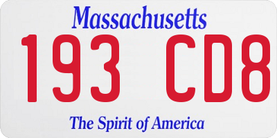 MA license plate 193CD8