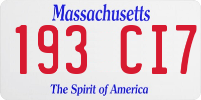 MA license plate 193CI7