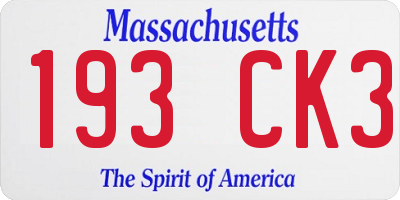 MA license plate 193CK3