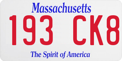 MA license plate 193CK8