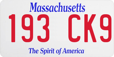 MA license plate 193CK9