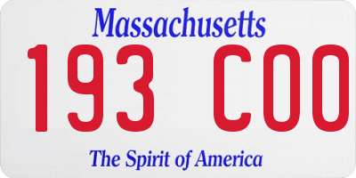 MA license plate 193CO0