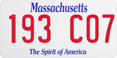 MA license plate 193CO7