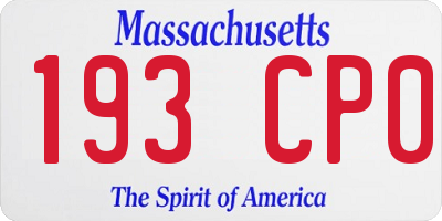 MA license plate 193CP0