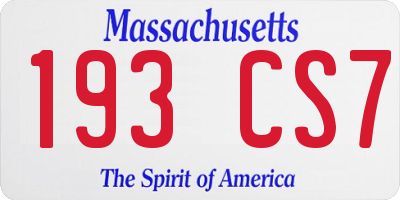MA license plate 193CS7