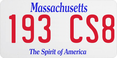 MA license plate 193CS8