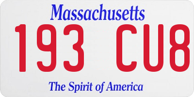 MA license plate 193CU8