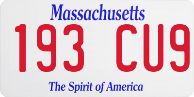 MA license plate 193CU9