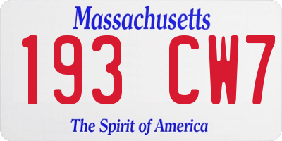 MA license plate 193CW7