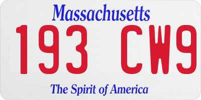 MA license plate 193CW9