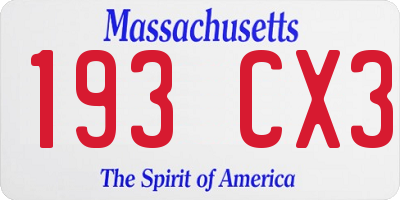 MA license plate 193CX3