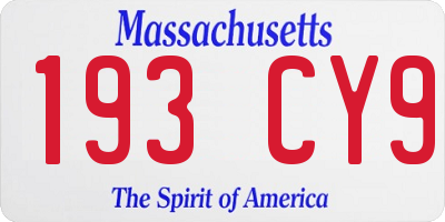 MA license plate 193CY9