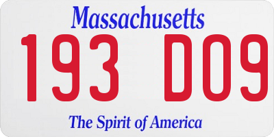 MA license plate 193DO9