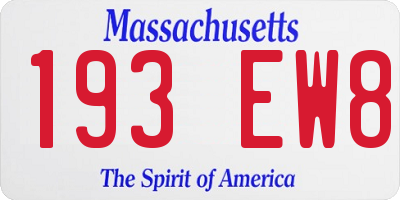 MA license plate 193EW8