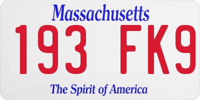 MA license plate 193FK9