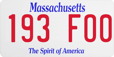 MA license plate 193FO0