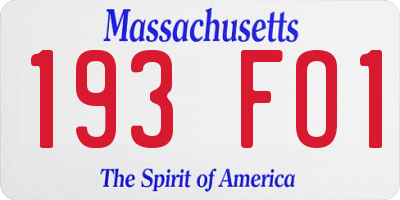 MA license plate 193FO1