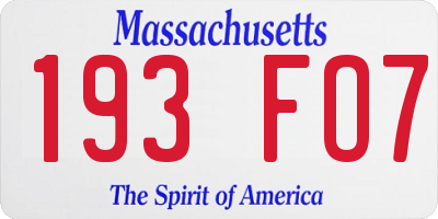 MA license plate 193FO7