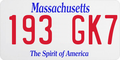 MA license plate 193GK7
