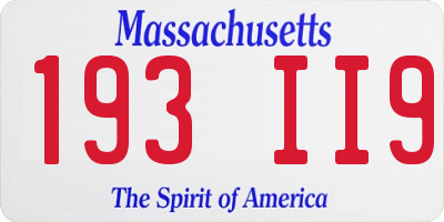 MA license plate 193II9