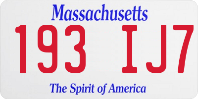 MA license plate 193IJ7