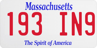 MA license plate 193IN9