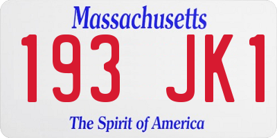 MA license plate 193JK1