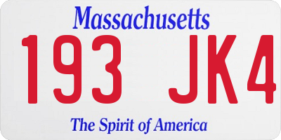 MA license plate 193JK4