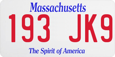 MA license plate 193JK9