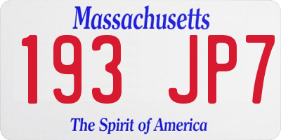MA license plate 193JP7