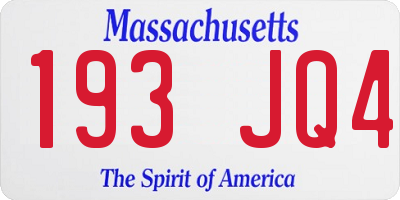 MA license plate 193JQ4