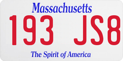 MA license plate 193JS8