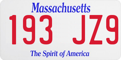 MA license plate 193JZ9